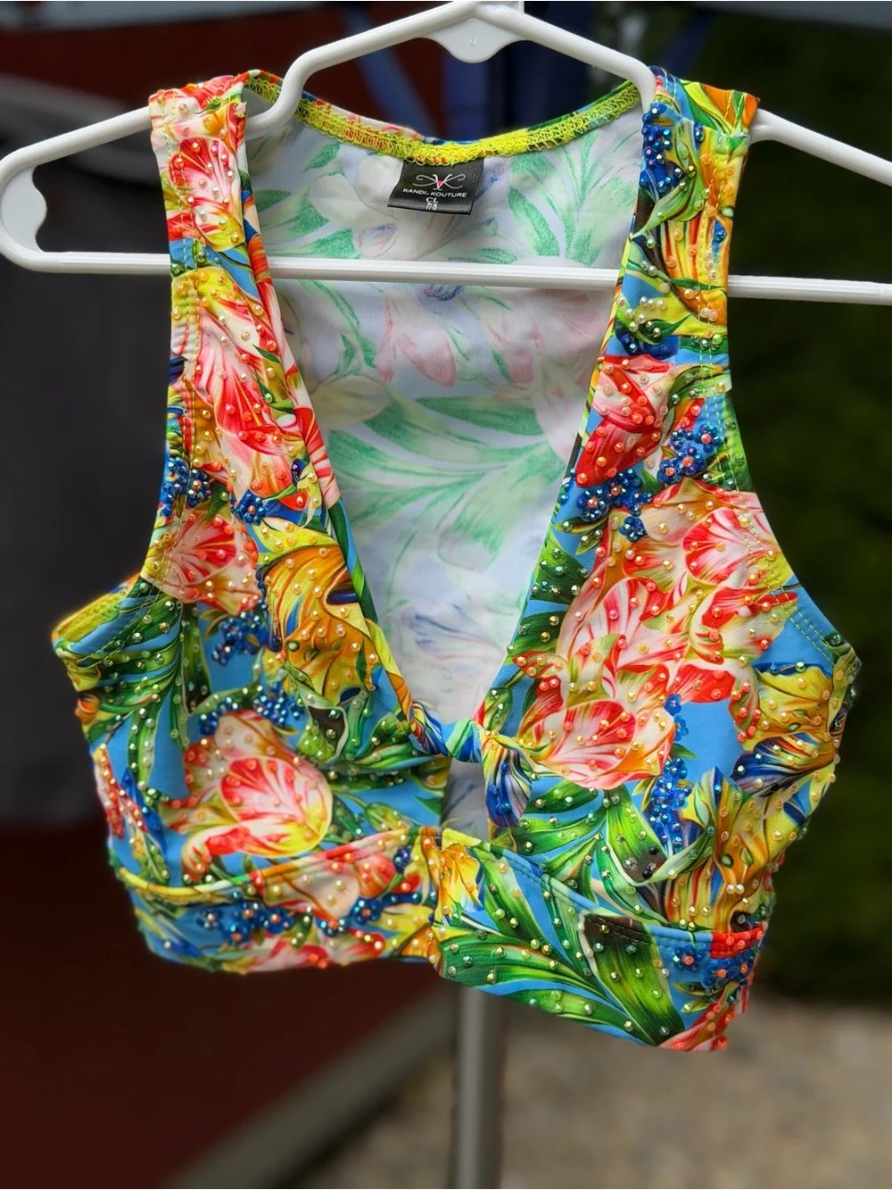 Girls' Custom Tropical Floral Dance Tank Top and Tie Leggings - Multicolor